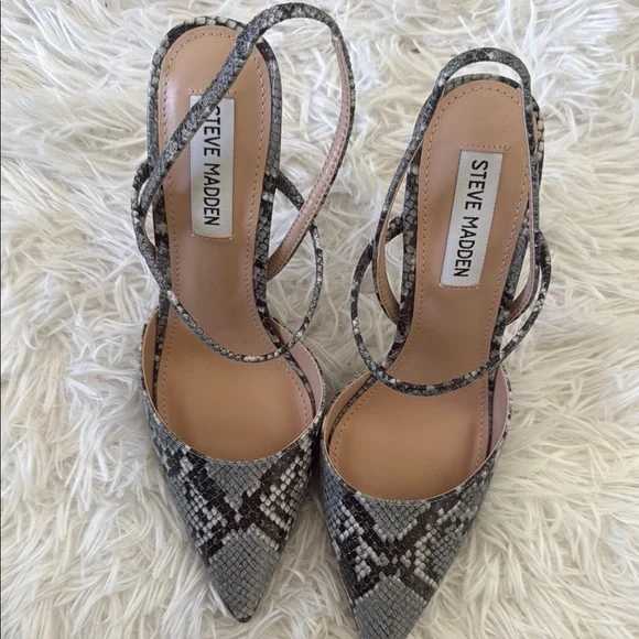 Steve Madden Gray and Black Slingback Heels Valentine Blu Snake - Picture 7 of 7